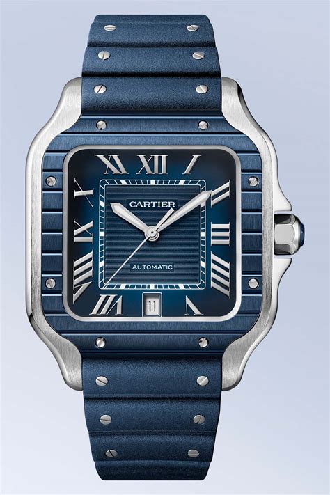 cartier santos blue hands|cartier santos blue bezel.